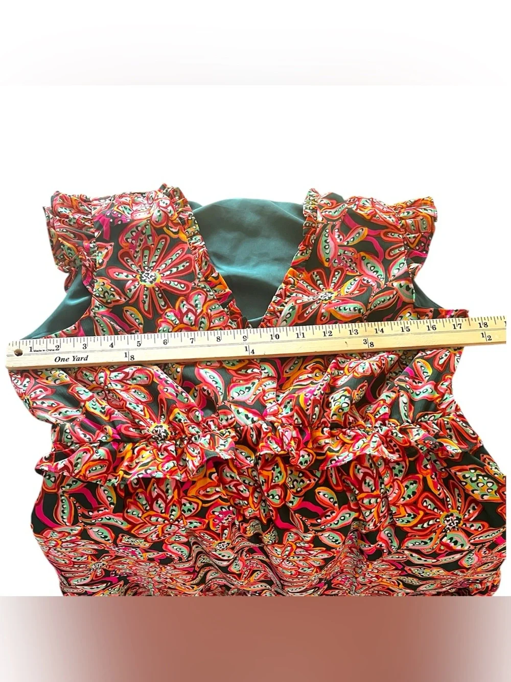 J. Crew Pink/ Green V- Ruffled Neck Mini Dress Size 6.